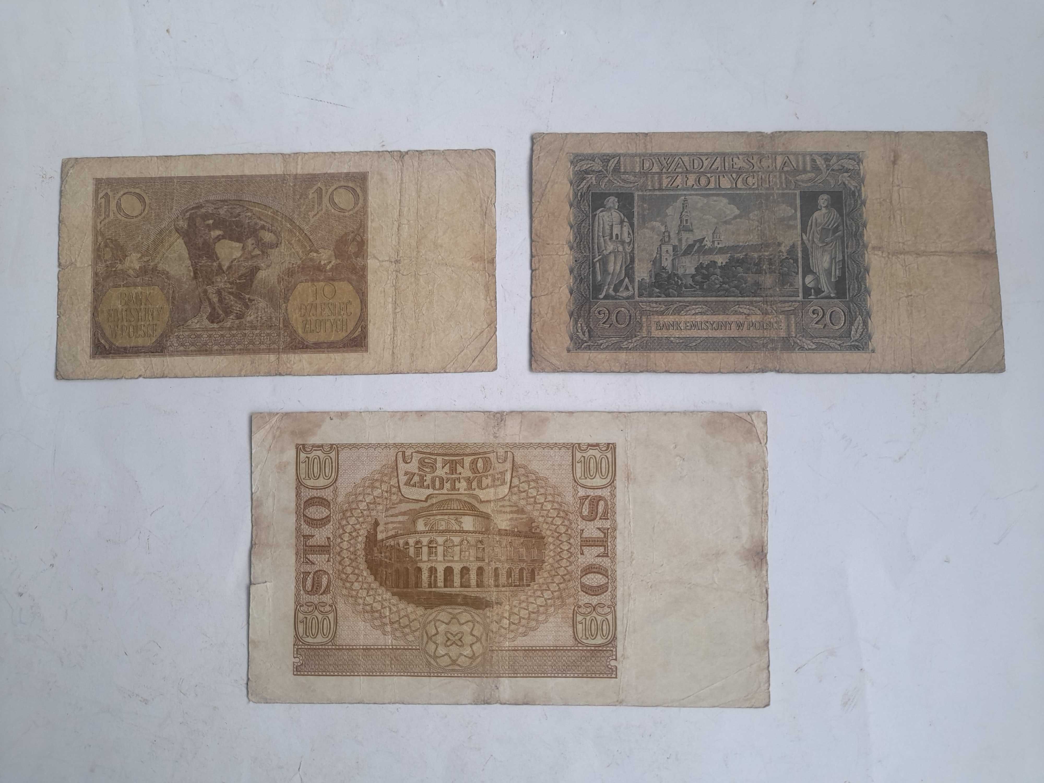 Stare polskie banknoty 1940 rok okupacja - zestaw 3 sztuki