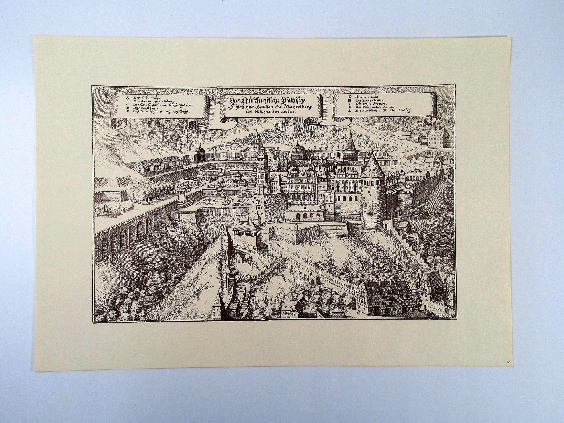 stara mapa widok miasta zamek papier czerpany 20