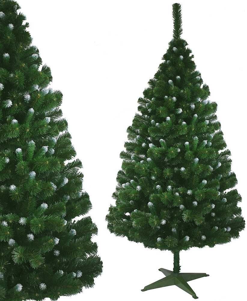 Choinka sztuczna 220 cm zielona z białymi końcami