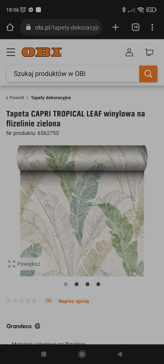 Tapeta CAPRI TROPICAL LEAF winylowa na flizelinie zielona