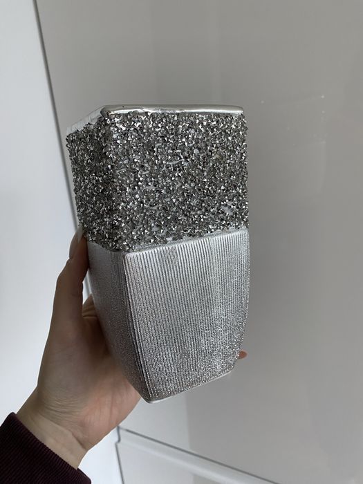 NOWY wazon ceramiczny glamour z kryształkami STEBRNY