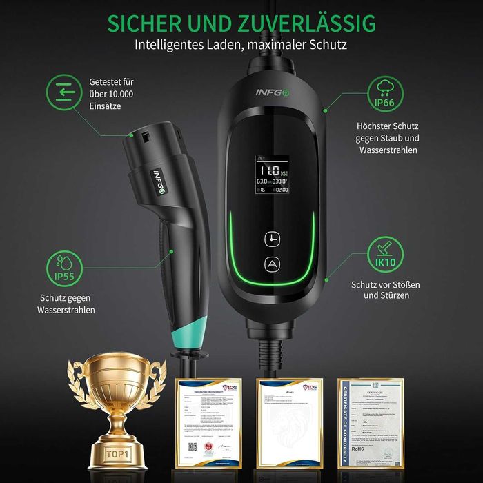 INFGO Przenośna skrzynka ścienna 11 kW [3-fazowa, 6,2 m, 6-16 A]