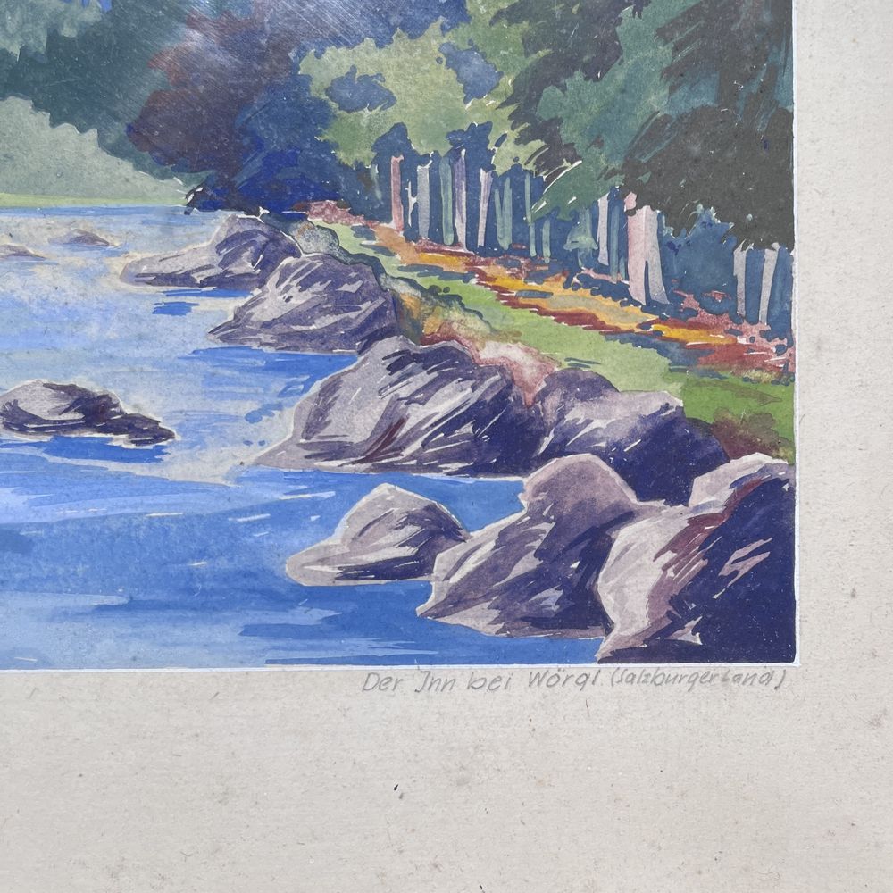 Akwarela - pejzaż alpejski - Erich Zimmermann 1943r - 48x37