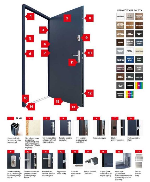 Drzwi Wikęd 40 2-skrzydłowe Premium Termo  1380 x 2080 Antracyt gładki