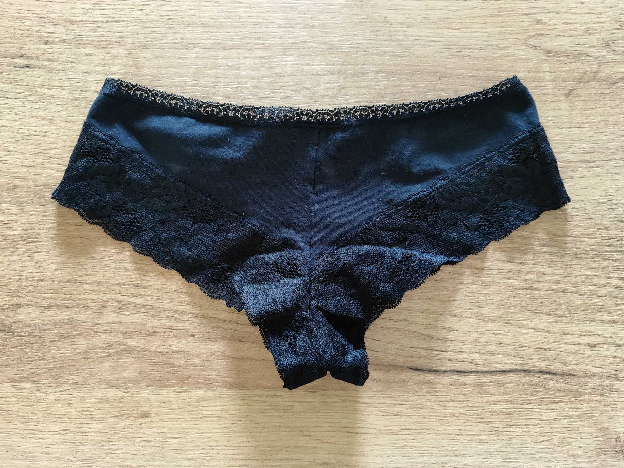 Czarne damskie koronkowe majtki figi seksowne bawełniane r. 34 H&M