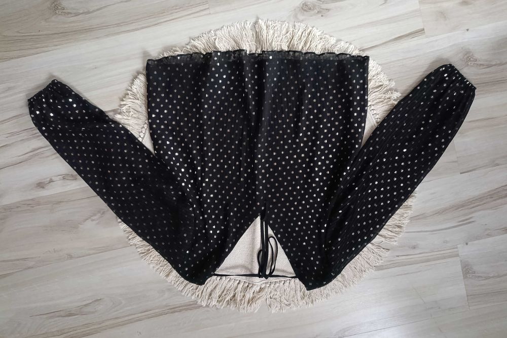 Czarna plisowana bluzka w srebrne kropki 46/48 F&F
