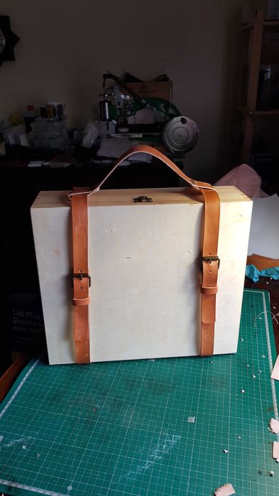 Caixa, mala, suporte de transporte em couro