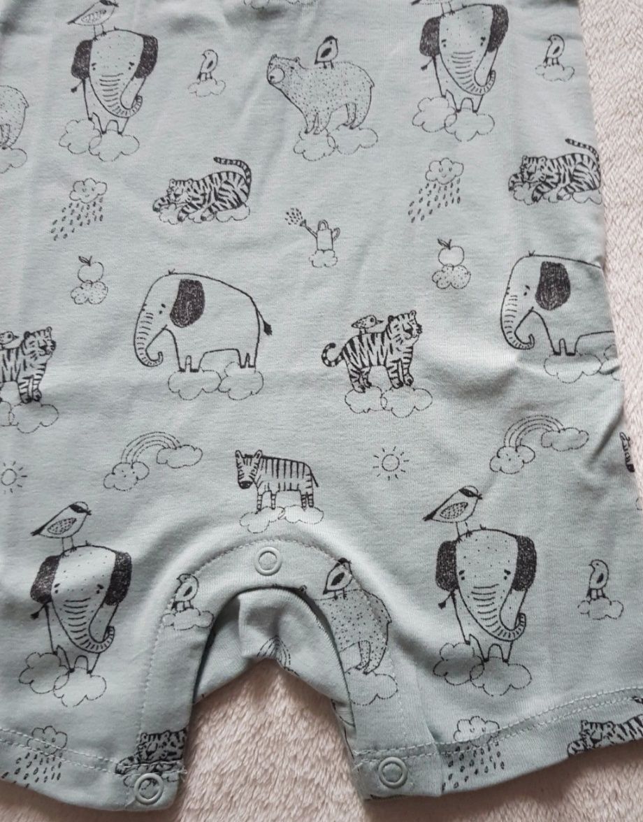 rampersy 62 h&m ogrodniczki krótkie spodenki słonie słoniki zwierzątka