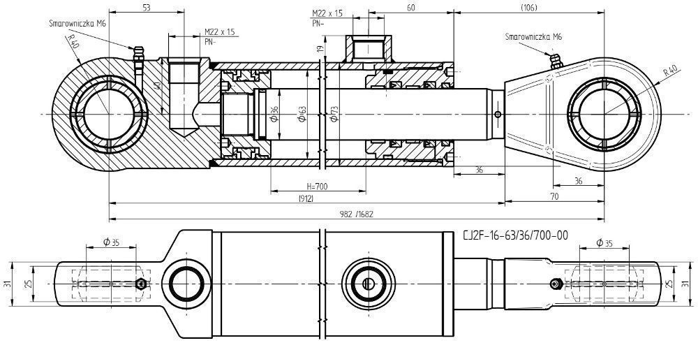 Siłownik Hydrauliczny CYLINDER CJ2F 63x36 SKOK 700 [1938]