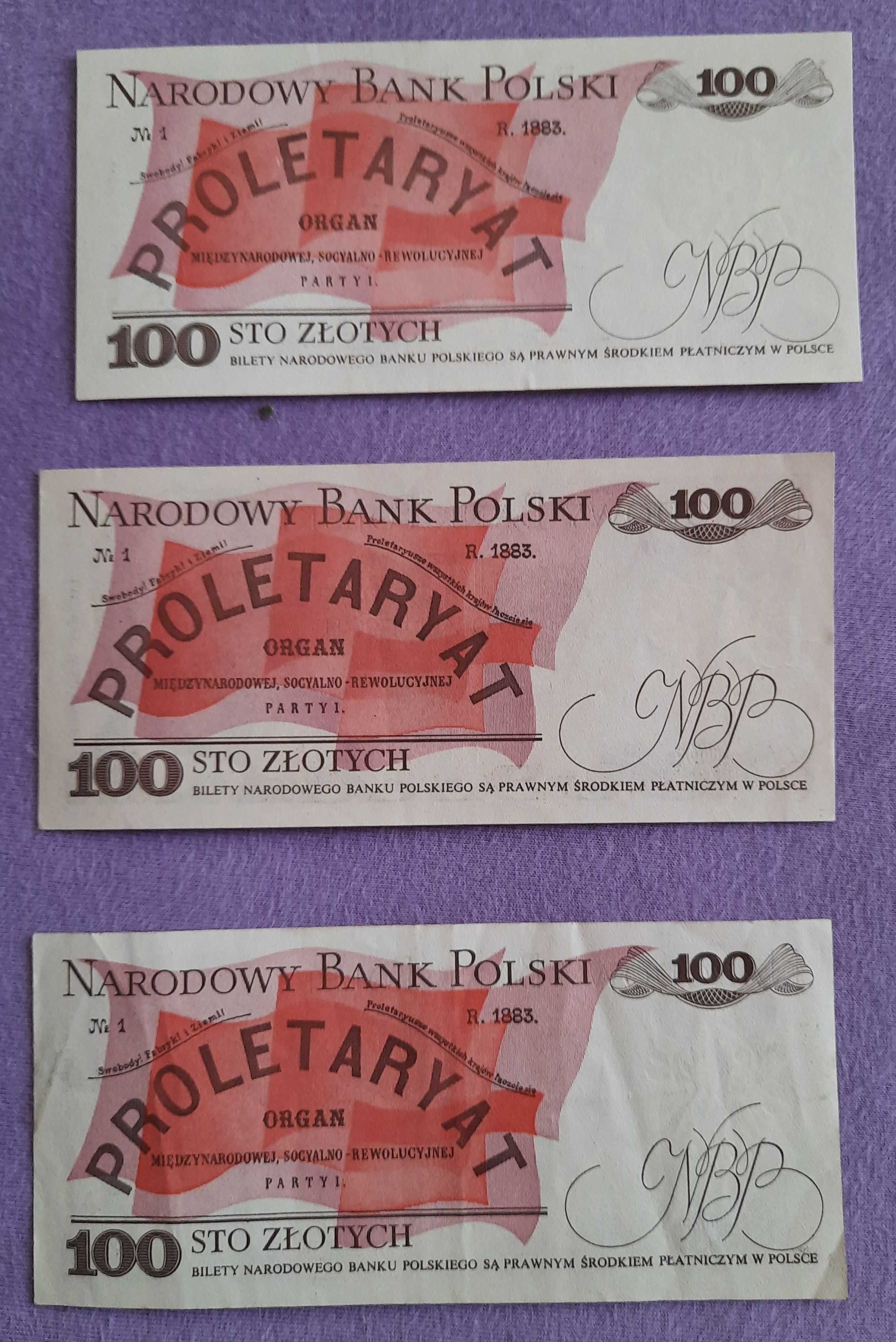 stare banknoty 100 zł. Ludwik Waryński seria: NP, PR, PA