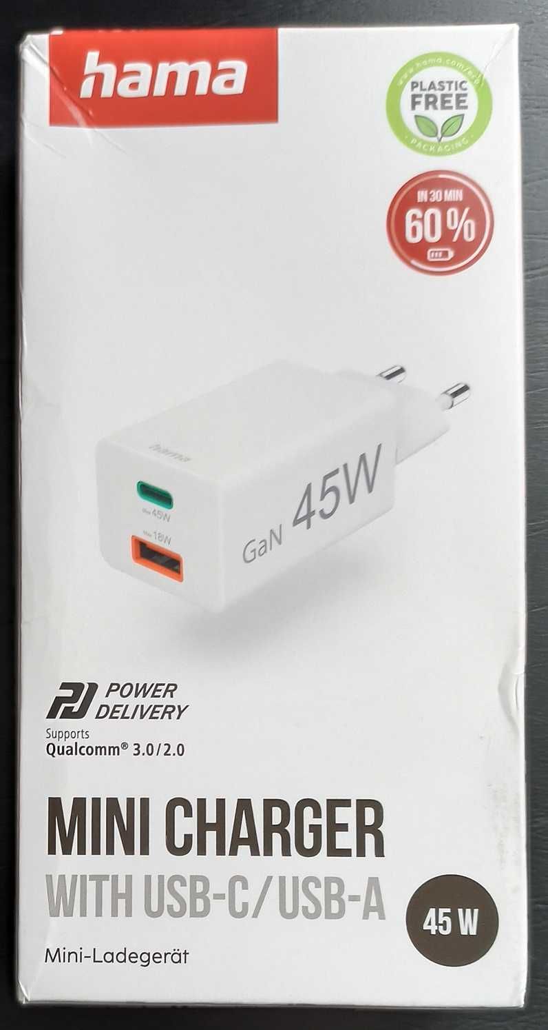 Ładowarka sieciowa Hama Mini USB-C, USB-A  45 W.