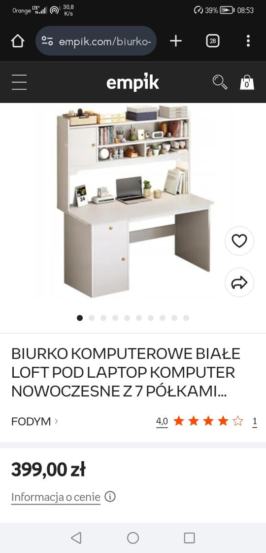 Białe biurko z nadstawką