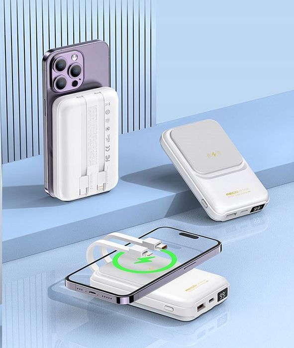 Szybki Powerbank Indukcyjny 10000Mah 22,5W 3W1 Z Kablem Lightning