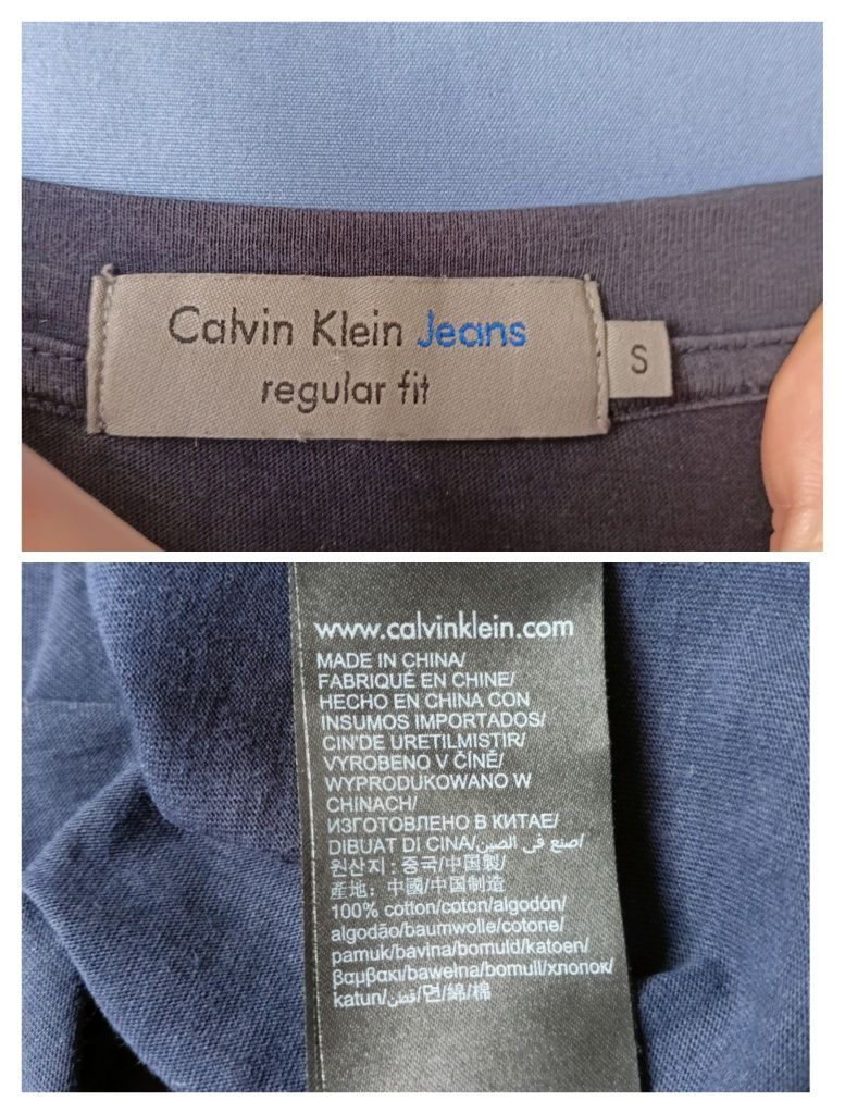 T-shirt męski Calvin Klein, granatowa koszulka z dużym logo, rozmiar S