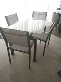 Mesa + 4 cadeiras,tampo de vidro
