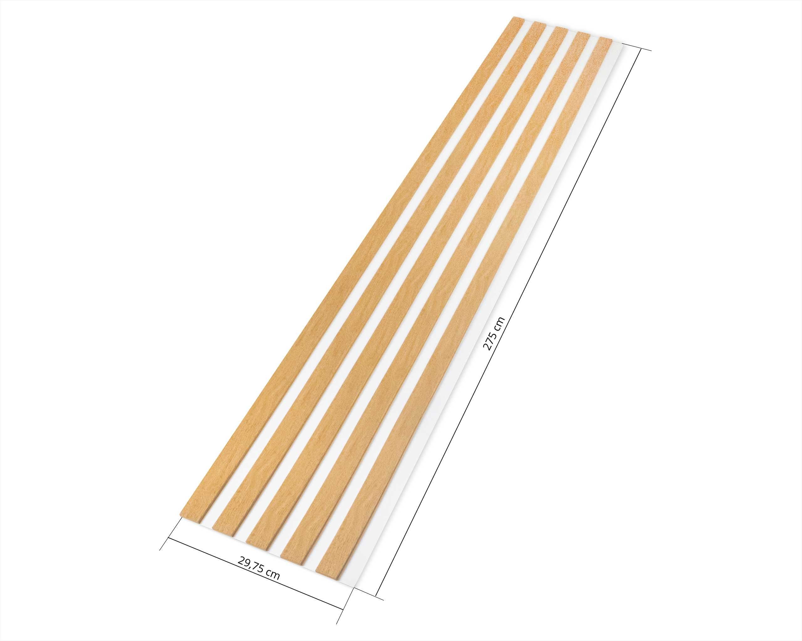 Lamele ścienne na białej płycie HDF - 275 cm x 29,75 cm - Dąb i inne