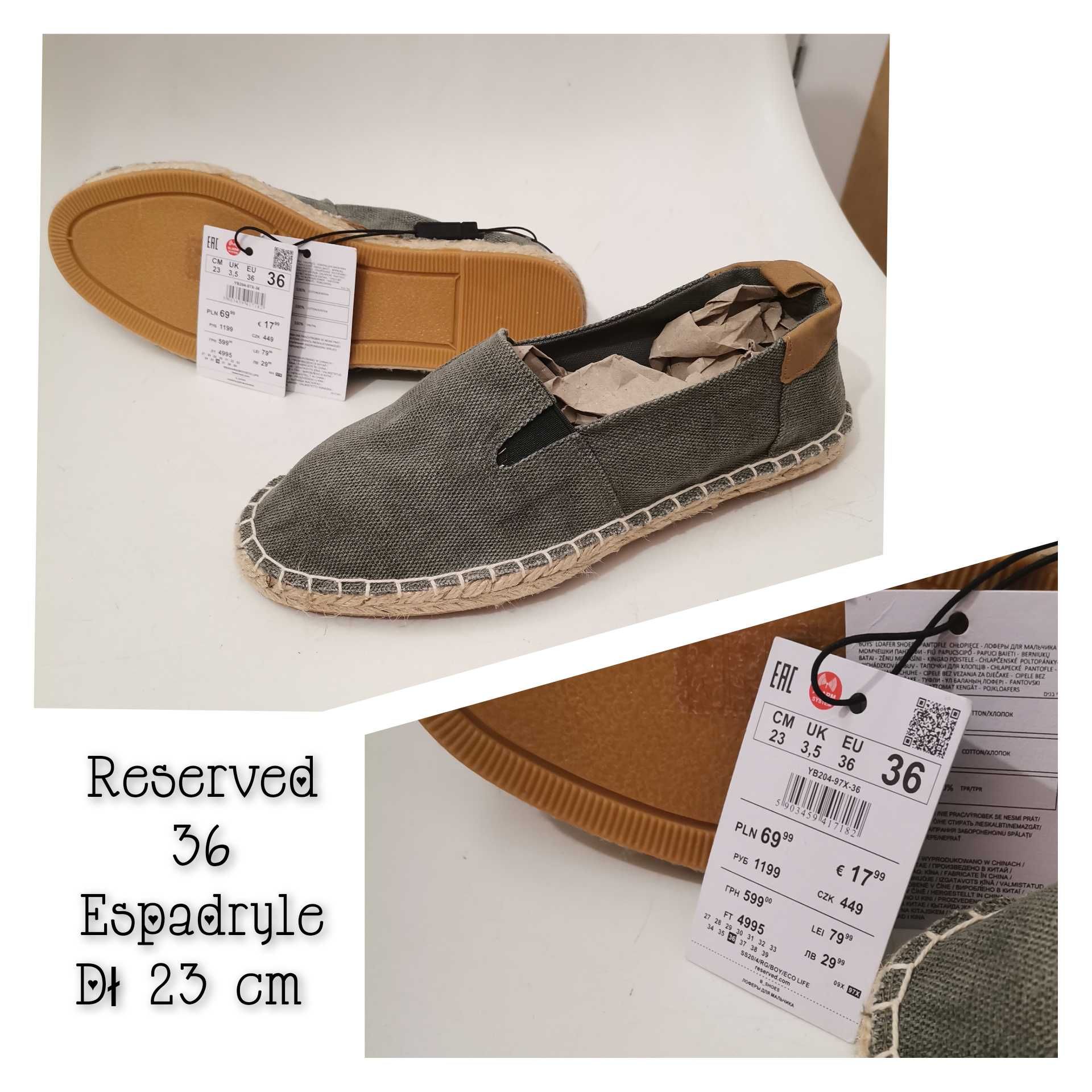 Nowe Reserved espadryle 36 buty dł 23 cm Reserved buty 36 oliwkowe