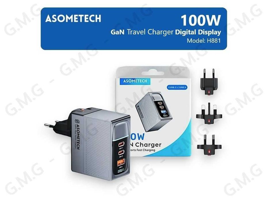 Зарядний пристрій ASOMETECH 100W GaN Travel Charger LED 2C+A (H881)