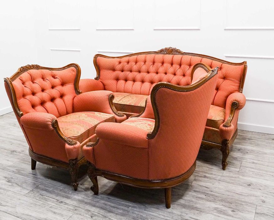 Francuski KOMPLET mebli do SALONU zestaw SOFA + 2 fotele BUK lata 70