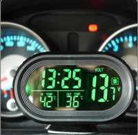 Автомобильные часы VST - 7009V подсветка + 2 термометра + вольтметр, п