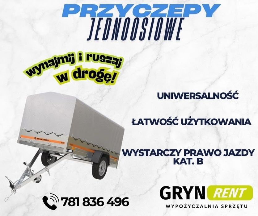 Przyczepka samochodowa  wynajem GRYN RENT
