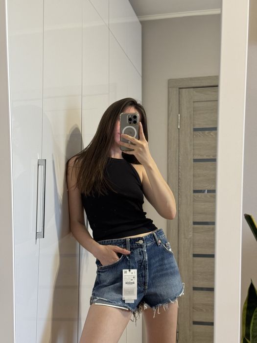 Zara xs 34 s 36 шорти сині джинс середня посадка короткі міні