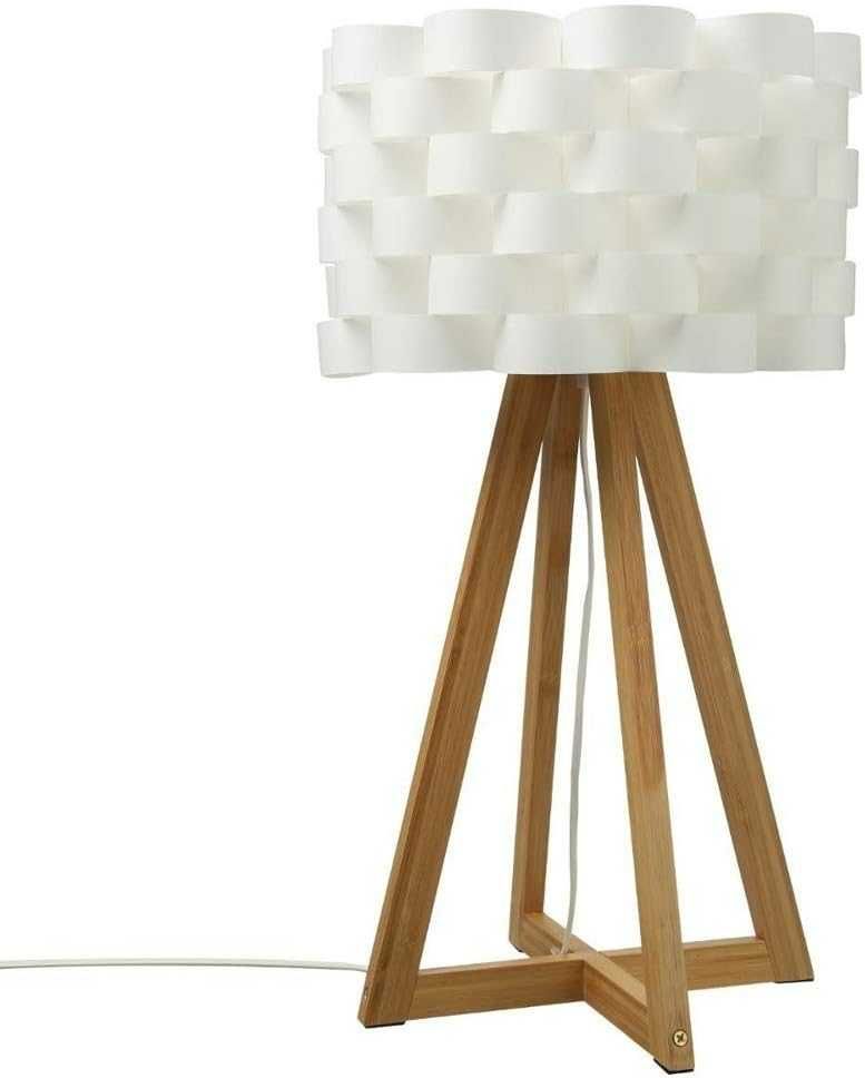 Lampka biurkowa nocna bambusowa abażur biały