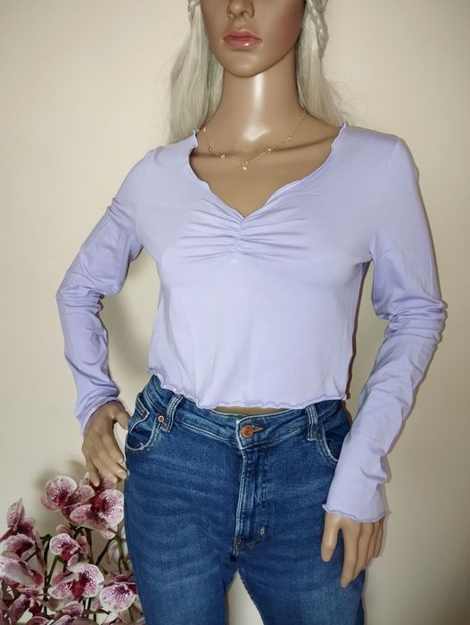 Top bluzeczka z długim rękawem bawełniana marszczona