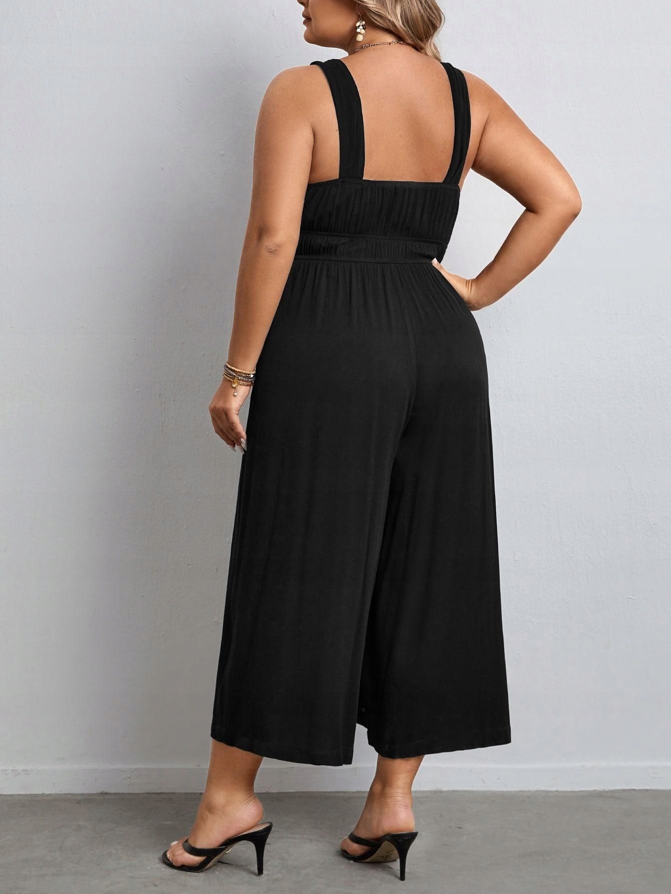 Kombinezon Palazzo Z Wiskozy Czarny Shein 4Xl