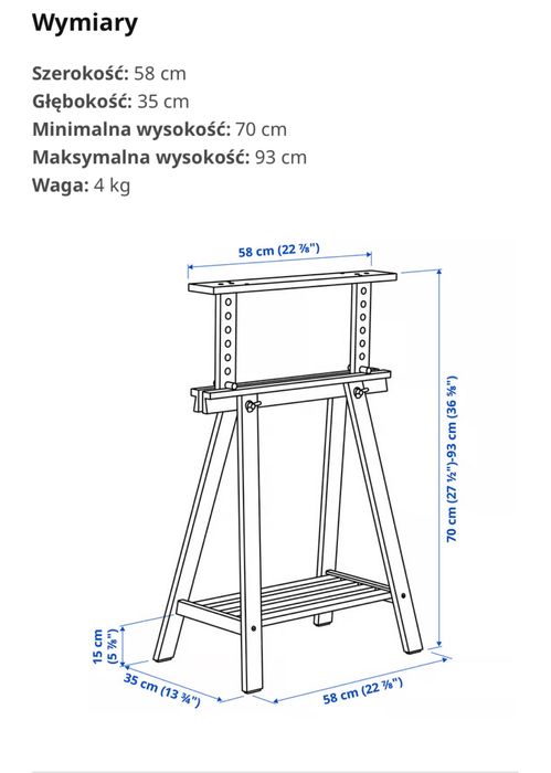 Biurko stół na kozłach IKEA Mittback, regul. wysokości, org. kabli