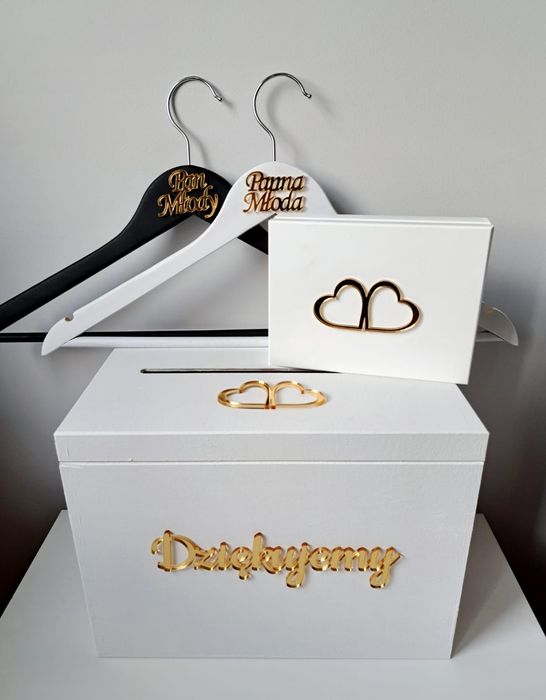 Białe pudełko na koperty obrączki Wieszaki ślubne wesele ślub