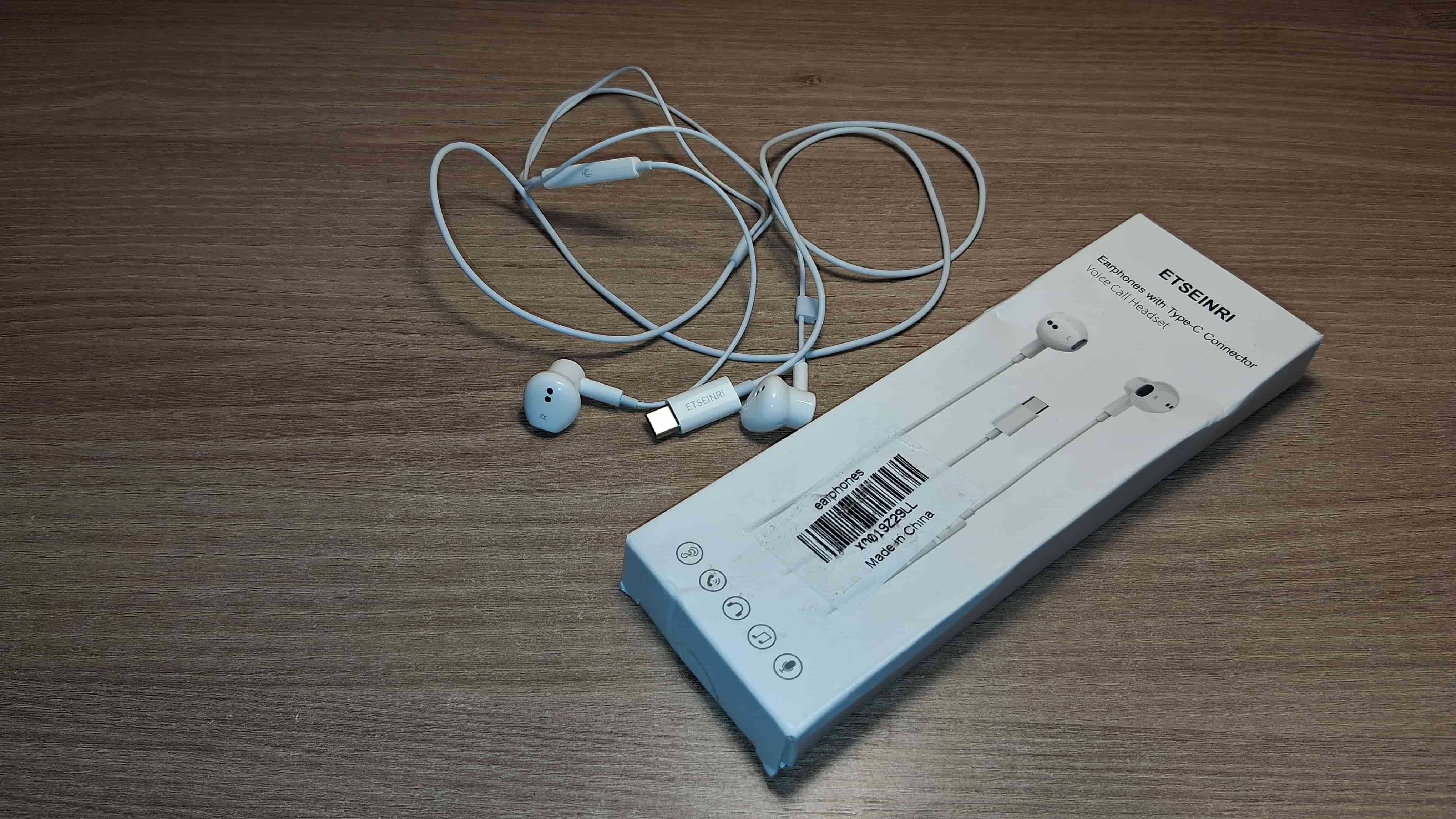 Słuchawki Przewodowe Etseinri USB-C Douszne Mikrofon Białe