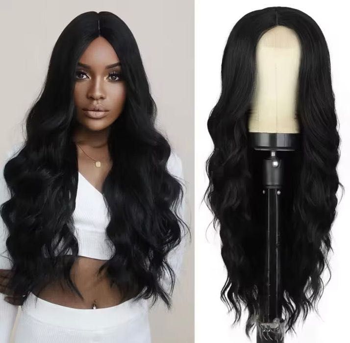 2 sztuki peruk czarnych falowane loki fale długie włosy peruka