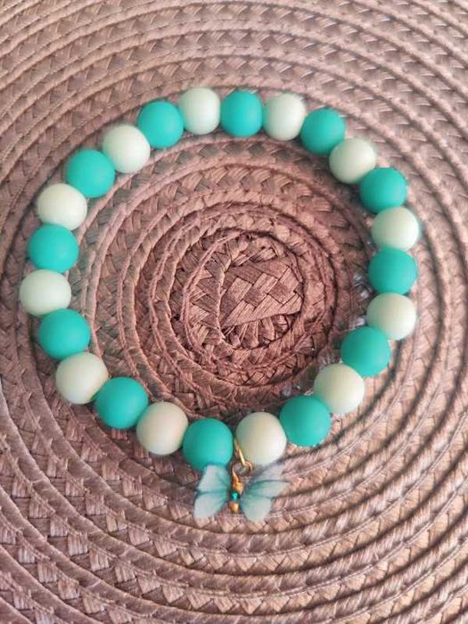 Zielona/miętowa bransoletka akrylowe koraliki 18cm