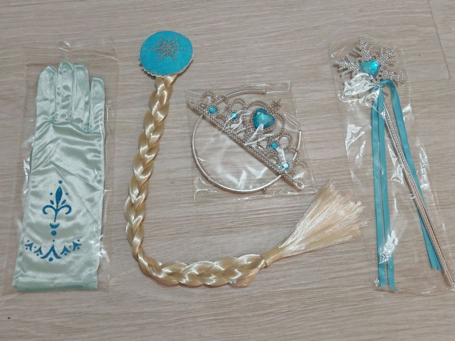 NOWY 110 116 Strój Sukienka Suknia ELSA Akcesoria Frozen Kraina Lodu