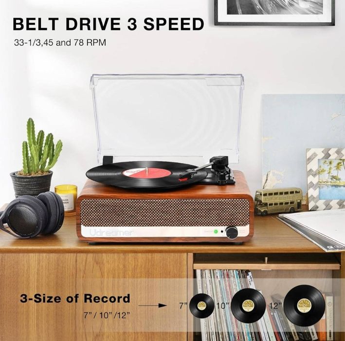 Програвач вінілових платівок Udreamer UD002 Bluetooth з динаміками для