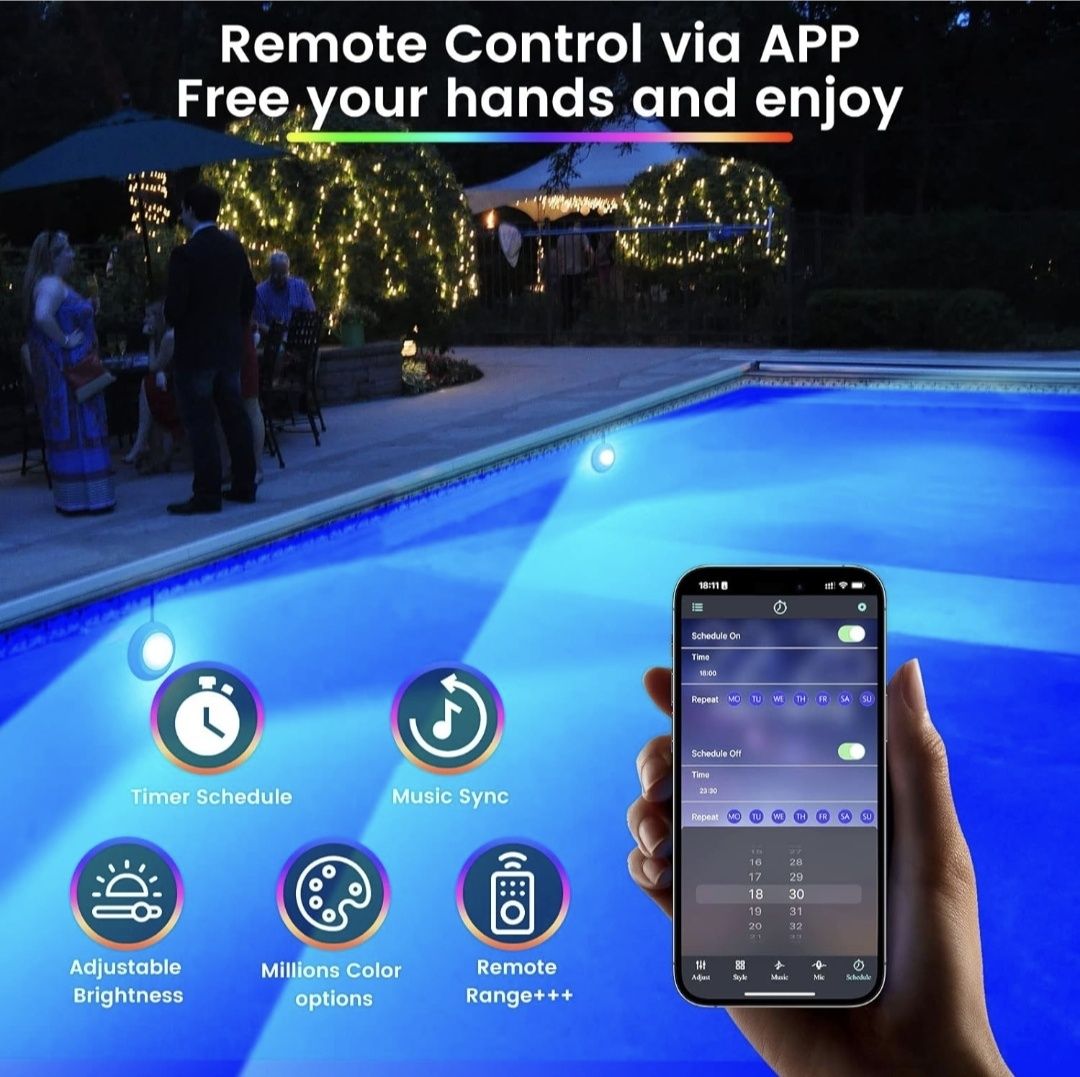 LyLmLe Oświetlenie Basenowe PL08 LED z Kontrolą APP 10W