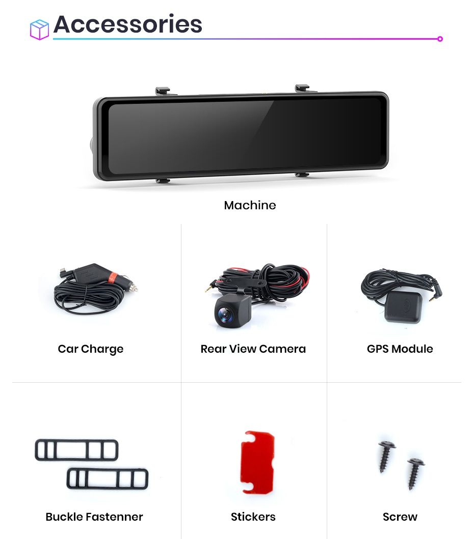 Espelho retrovisor DashCam 11,26 polegadas CARPLAY 2 Câmaras App WiFi