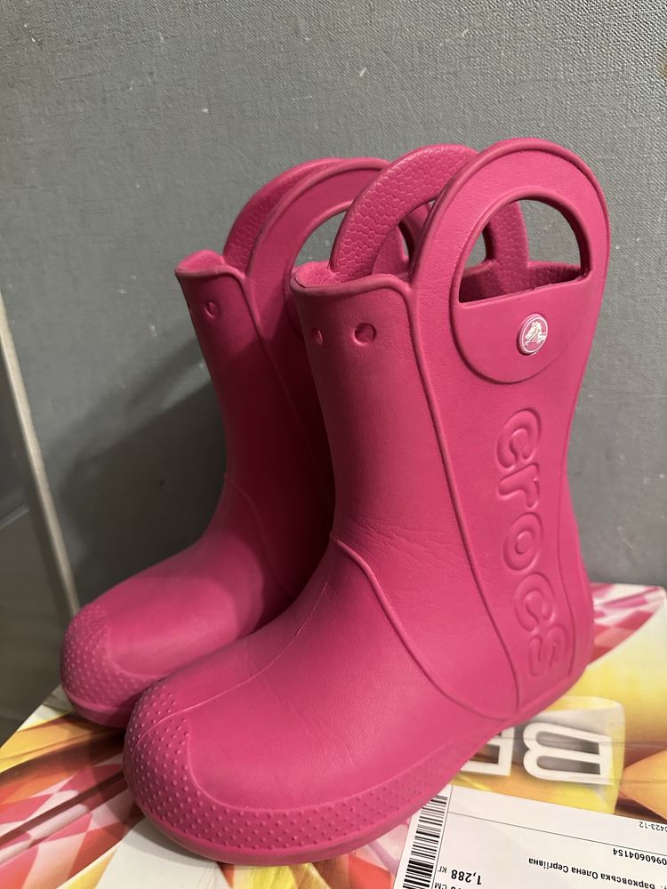Сапоги чобітки дитячі Crocs рожеві дитячі J1 рожеві