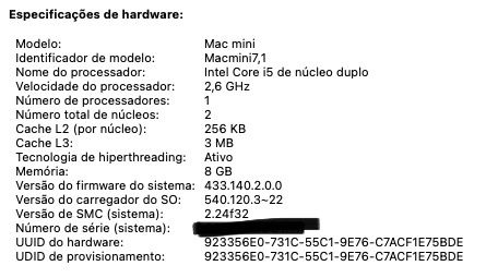 Mac Mini finais de 2014 - disco de  500GB