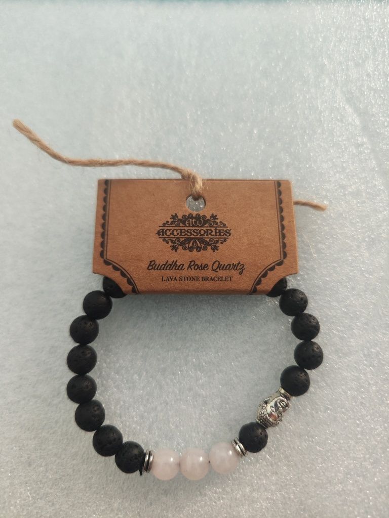 Pulseira de pedra de lava ,buda, quartzo Rosa