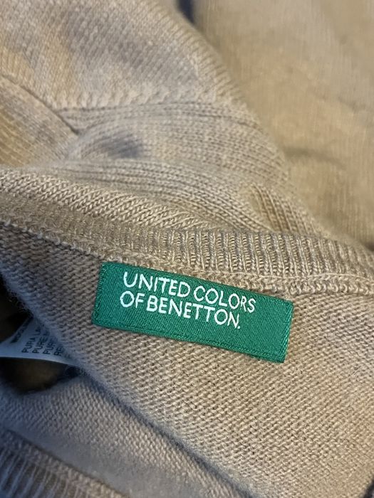 United Colors of Benetton beżowy sweter wełna woolmark L made in Italy