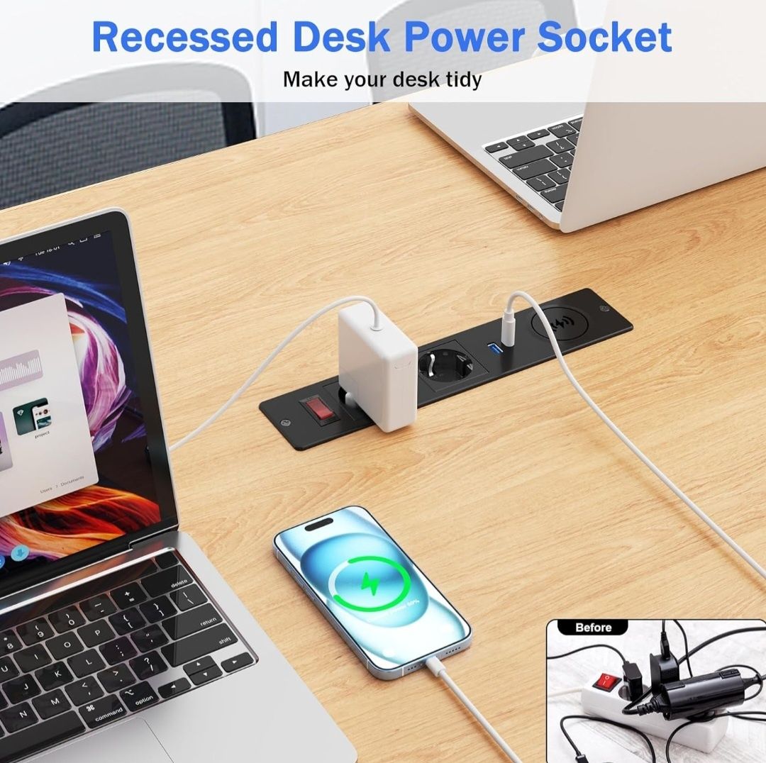 Gniazdko stołowe z USB C PD20 W formie zabudowy