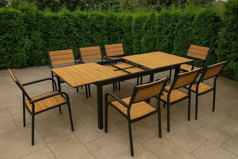 Meble Ogrodowe Stół 8+1 Rozkładany Deska 150 cm 200 cm Kompozyt Wood