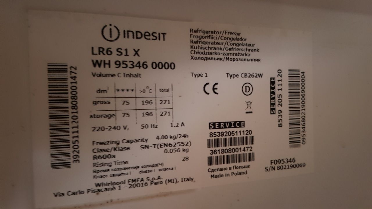 Lodówka Indesit LR6 S1 X półki szuflady balkonik front na części