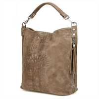 VERA PELLE torebka zamszowa shopper worek kroko V476 taupe