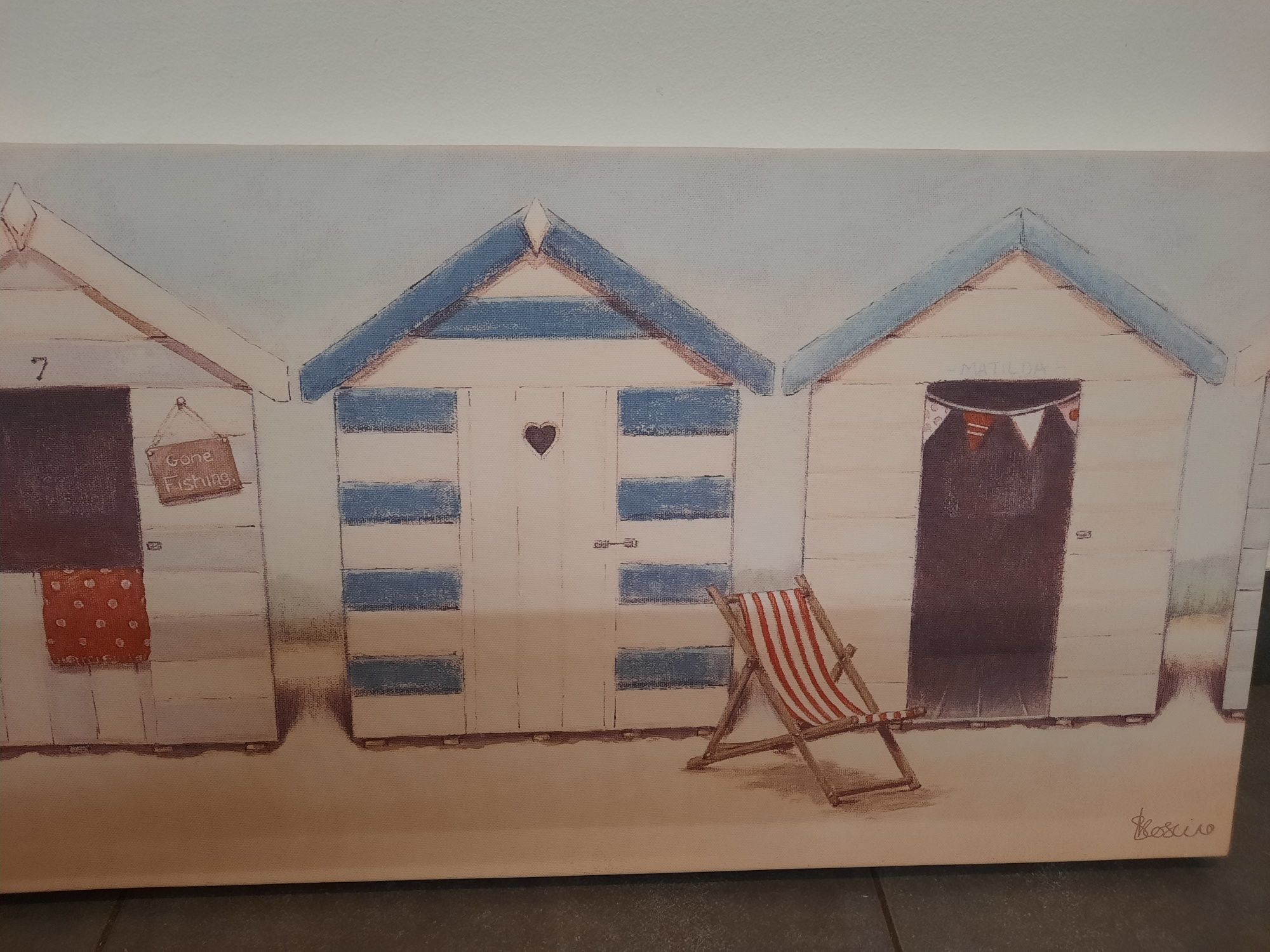 Obraz, grafika, drukowany na płótnie, domki na plaży,  90x30 cm