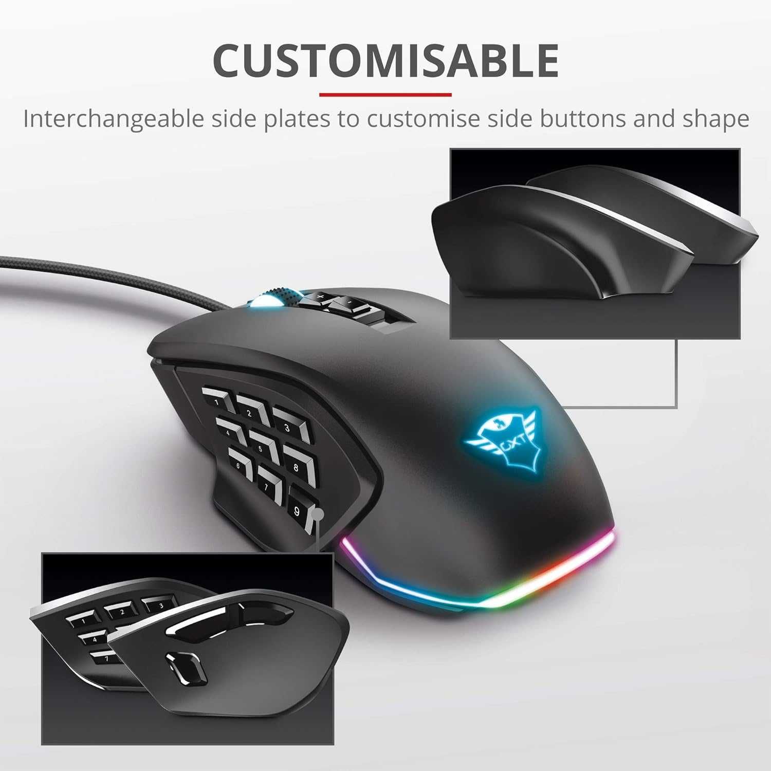 Myszka przewodowa dla graczy Trust GXT 970 Morfix RGB wymienne boki