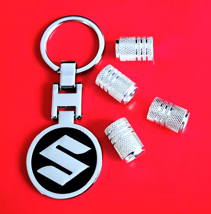 *NOWY* Breloczek SUZUKI + Nakrętki na wentyle srebrne komplet tuning