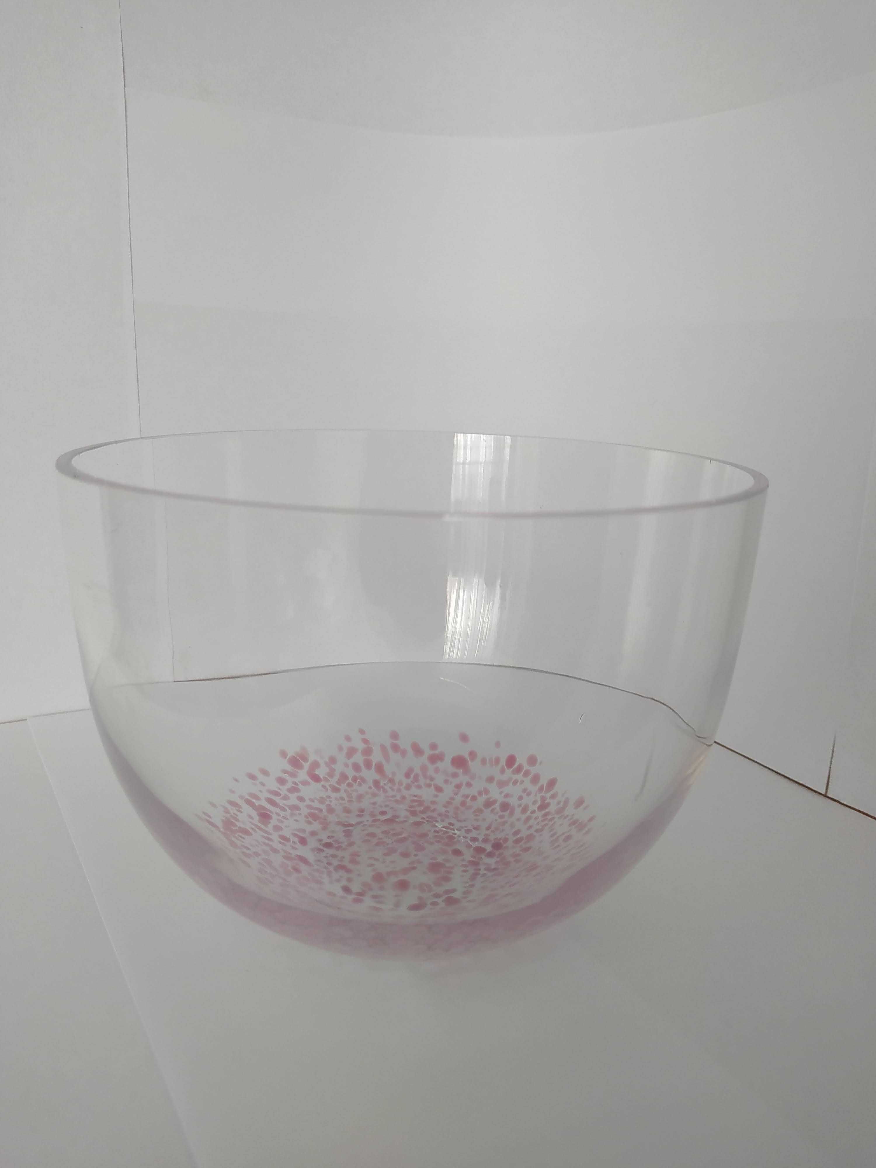 Miska Lindshammar Szwecja szkło różowe plamki